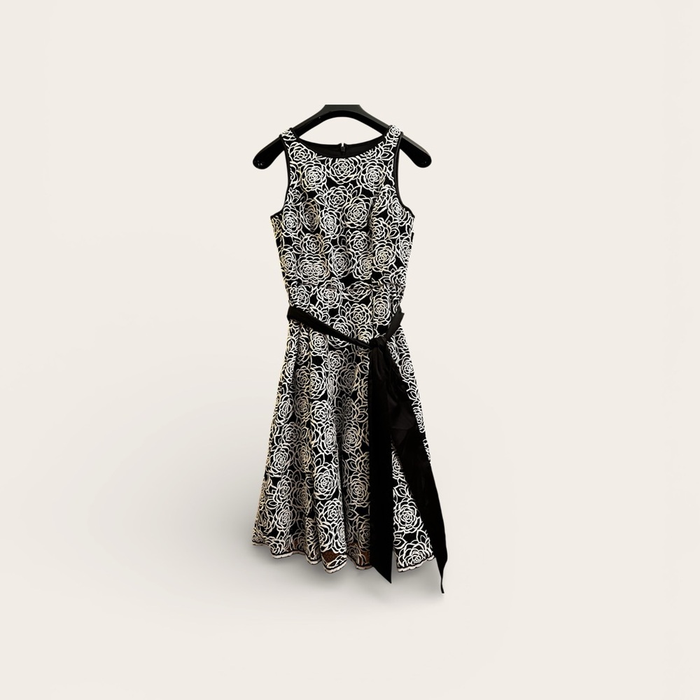 White House Black Market Black and White Rose Midi Dress